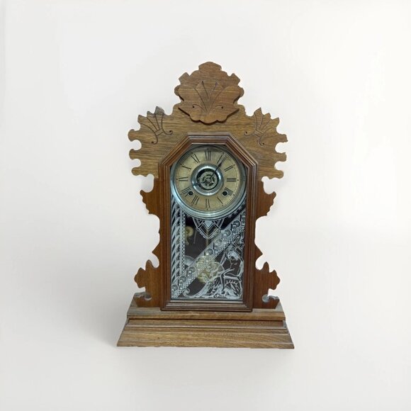 1882 Ansonia Mercury Pendulum Wood Mantel Chime Clock WORKS GREAT - Picture 6 of 6